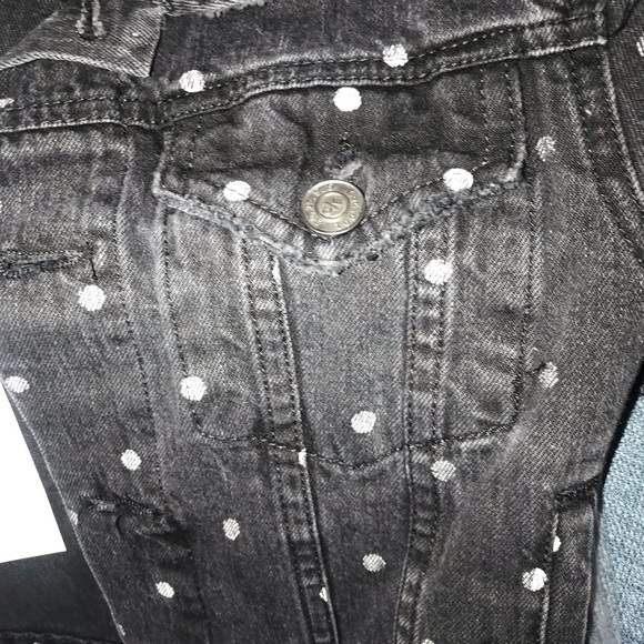 Current Elliot Baby Trucker Black Denim jacket with white polka dots. Women’s 0 - Picture 8 of 10